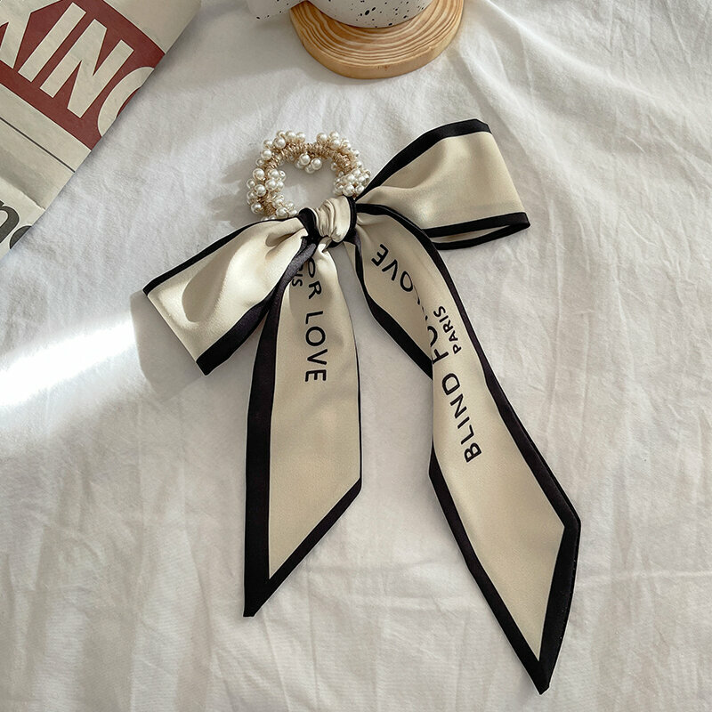 Popular fashion bow hair tie hair accessories (beige letters-hair rope)