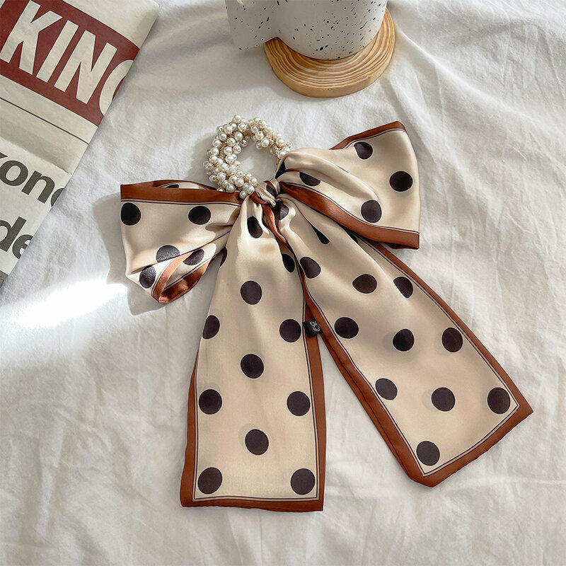 Popular fashion bow hair tie hair accessories (big polka dots on the edge - hair rope)