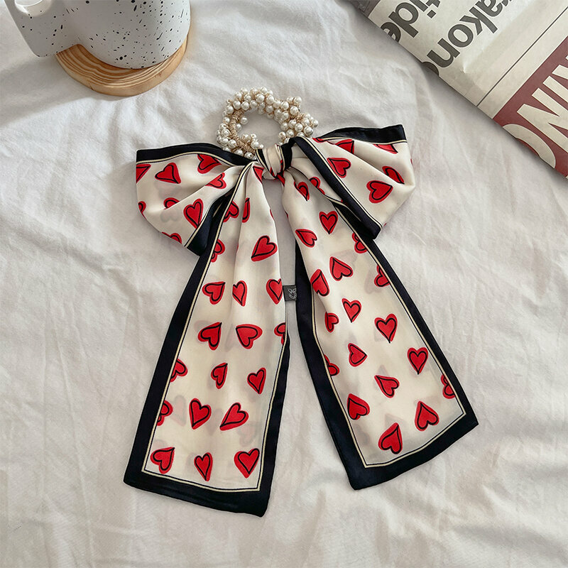 Popular fashion bow hair tie hair accessories (red heart-hair rope)