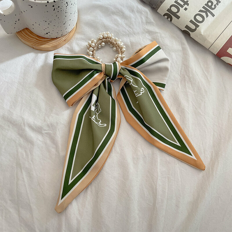 Popular fashion bow hair tie hair accessories (yellow green dog-hair rope)