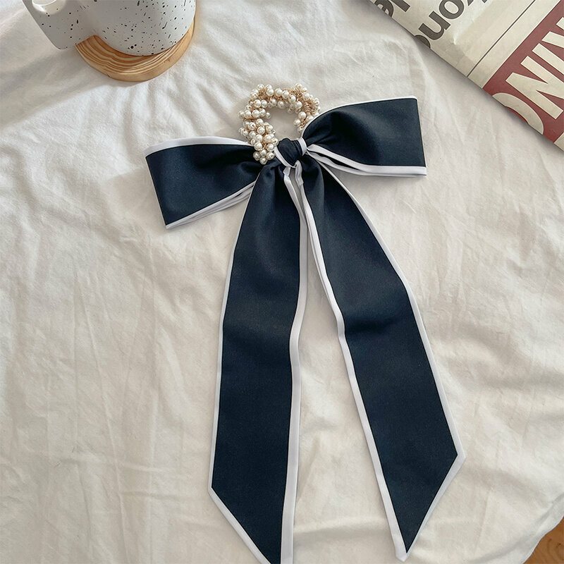 Popular fashion bow hair tie hair accessory (black with white edge - hair rope)