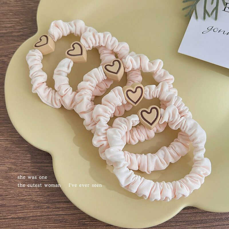 Popular fashionable hair ties and hair accessories (heart light pink - 5 pieces)