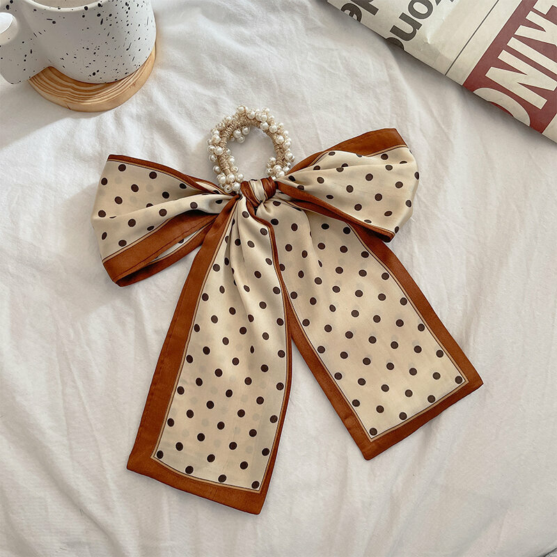 Hot trendy fashionable bow hair tie hair accessories (polka dots on the edge - hair rope)
