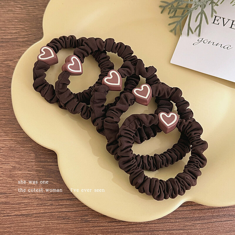Popular fashionable hair ties and hair accessories (Love Dark Coffee - 5 pieces)