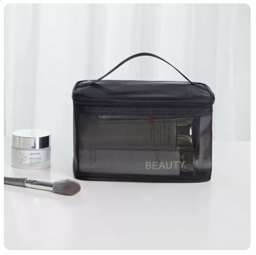 Hot Recommended Partitioned Mesh Storage Bag Portable Cosmetic Bag [Black Single Layer] Mesh Cosmetic Bag)