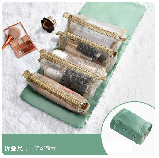 Hotly recommended portable large-capacity storage bag cosmetic bag [upgraded model-matcha green] [large-capacity classification for skin care/makeup/makeup brushes]