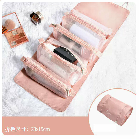 Hotly recommended portable large-capacity storage bag cosmetic bag [upgraded model-smoky pink] [large-capacity classification for skin care/makeup/makeup brushes]