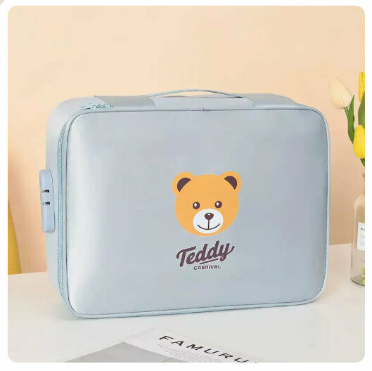Hot-recommended document storage bag, card holder, organizer bag [3 layers - blue [large size] with password lock - with card slots]