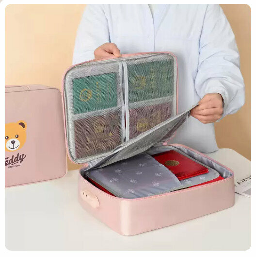 Hotly recommended ID storage bag, card holder, organizer bag [3 layers - pink [large size] with password lock - card slots)