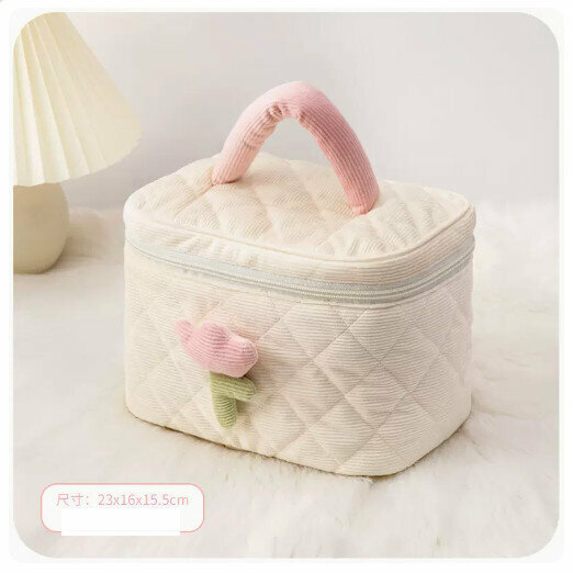 Hot Recommended Portable Cosmetic Bag Storage Box [Cream Beige Large]