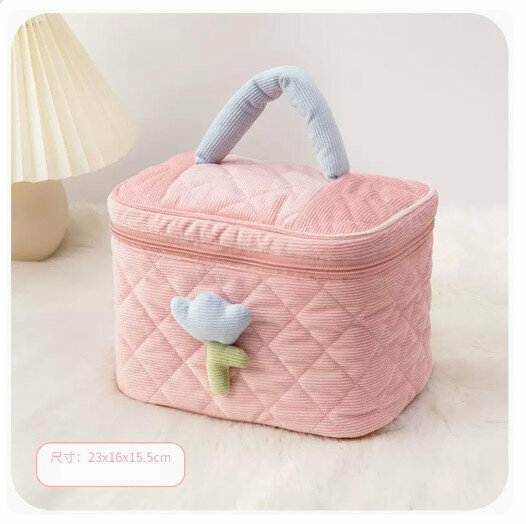 Hotly recommended portable cosmetic bag storage box [girly pink large size]