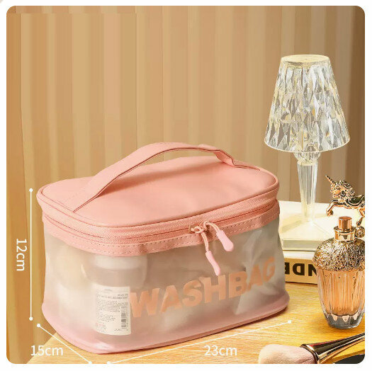 Hot recommended waterproof portable travel cosmetics storage bag [Pink Square Handbag-Large]