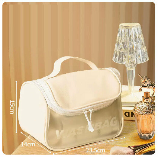 Hot recommended waterproof portable travel cosmetics storage bag [white hangable handbag]