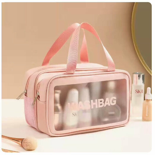 Hot push dry and wet separation cosmetics storage bag [large pink-dry and wet separation [double layer-double hand] large capacity cosmetic bag]
