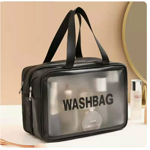 Hot push wet and dry cosmetics storage bag [large black - wet and dry separation [double layer - double hand] large capacity cosmetic bag]
