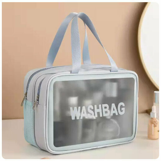 Hot push wet and dry cosmetics storage bag [large blue - wet and dry separation [double layer - double hand] large capacity cosmetic bag]