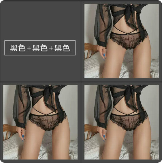 Hot recommendation [3-pack] Thin low-waist lace briefs (black + black + black) [Size: One size fits all 80-120 pounds]