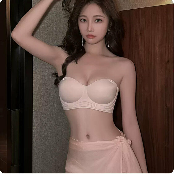 新款無肩帶聚攏防滑胸圍內衣（粉色）【尺碼：M碼】