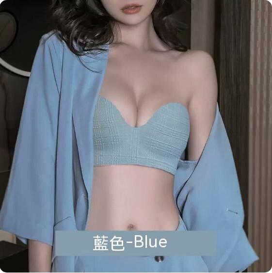 新款夏季薄款無鋼圈無肩帶胸圍內衣（藍色）【尺碼：75A】
