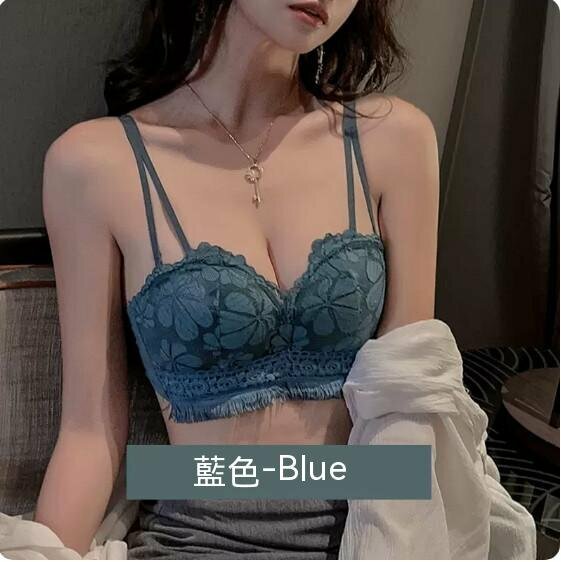 新款流蘇款聚攏胸圍內衣（藍色）【尺碼：36/80B】