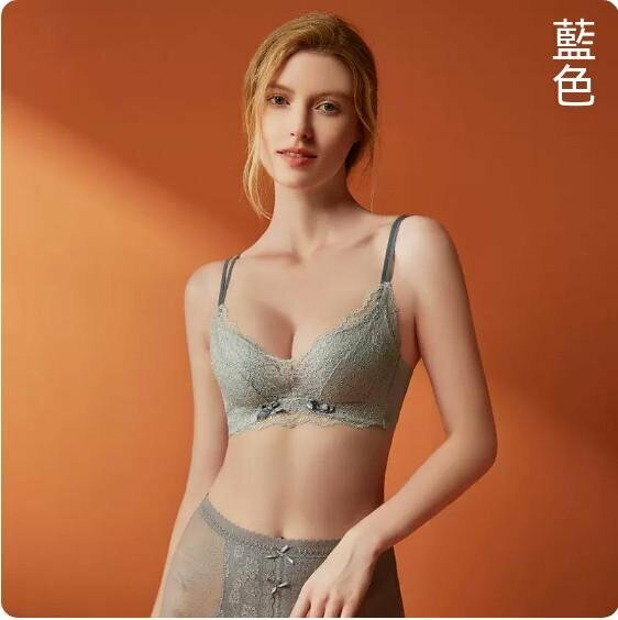 新款聚攏無鋼圈蕾絲胸圍內衣（藍色）【尺碼：85A】