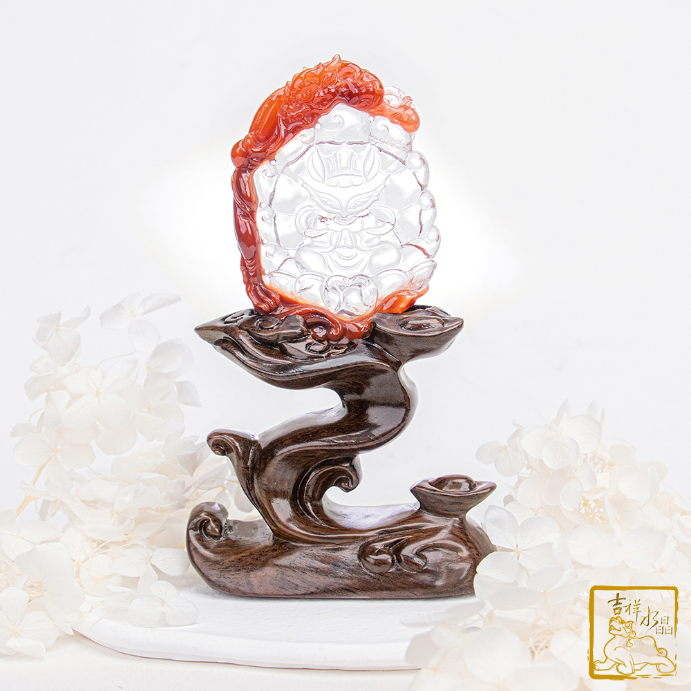 紅兔毛九尾狐仙祥龍擺件 58g 吉祥如意