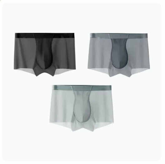 Hot recommendation [3-pack] Ice silk pure cotton crotch boxer shorts [mineral black + dark gray + light gray] (L-5XL size) (please contact customer service to confirm the delivery size after placing the order)
