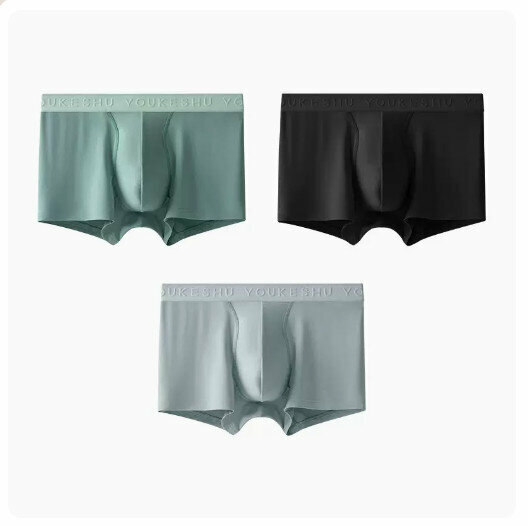 Hot recommendation [3 pieces] Modal pure cotton crotch seamless breathable boxer briefs [Tingshan Green + Moye Black + Pure Gray] (L-5XL size) (Please contact customer service to confirm the delivery size after placing the order)