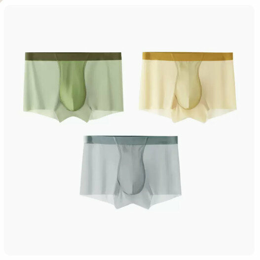 Hot recommendation [3 pack] Ice silk pure cotton crotch boxer shorts [fruit green + lemon yellow + light gray] (L-5XL size) (please contact customer service to confirm the delivery size after placing the order)