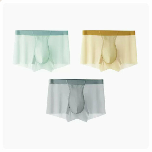 Hot recommendation [3-pack] Ice silk pure cotton crotch boxer shorts and underwear [blue + lemon yellow + light gray] (L-5XL size) (please contact customer service to confirm the delivery size after placing the order)