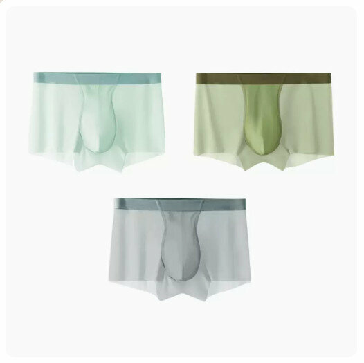 Hot recommendation [3 pack] Ice silk pure cotton crotch boxer briefs [blue + fruit green + light gray] (L-5XL size) (please contact customer service to confirm the delivery size after placing the order)