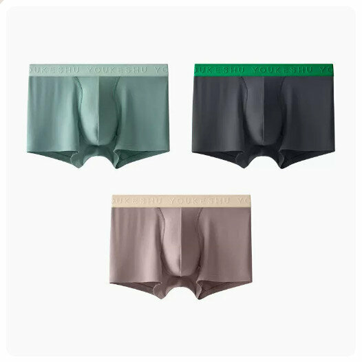 Hot recommendation [3 pieces] Modal pure cotton crotch seamless breathable boxer briefs [Tingshan Green + Wood Dark Gray + Begonia Pink] (L-5XL size) (Please contact customer service to confirm the delivery size after placing the order)