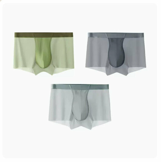 Hot recommendation [3 pack] Ice silk pure cotton crotch boxer briefs [fruit green + dark gray + light gray] (L-5XL size) (please contact customer service to confirm the delivery size after placing the order)