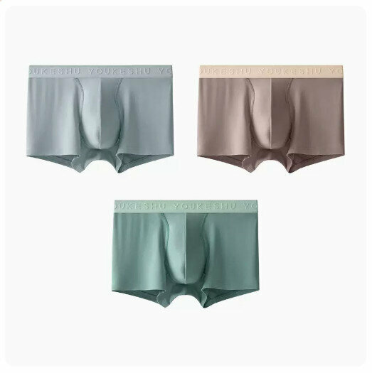 Hot recommendation [3 pieces] Modal pure cotton crotch seamless breathable boxer briefs [Pure Gray + Begonia Color + Tingshan Green] (L-5XL size) (Please contact customer service to confirm the delivery size after placing the order)