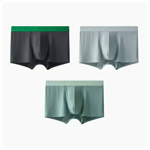 Hot recommendation [3 pieces] Modal pure cotton crotch seamless breathable boxer briefs [wooden dark gray + pure gray + garden mountain green] (L-5XL size) (please contact customer service to confirm the delivery size after placing the order)