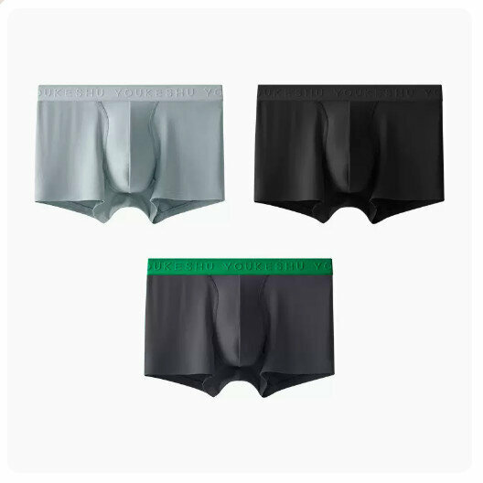 Hot recommendation [3 pieces] Modal pure cotton crotch seamless breathable boxer briefs [pure gray + ink night black + wood dark gray] (L-5XL size) (please contact customer service to confirm the delivery size after placing the order)