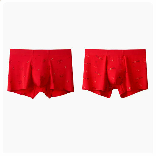 Hot Recommendation [2 Pairs] Pure Cotton Crotch Boxer Briefs [Lucky + Good Luck] (L-3XL Size) (Please contact customer service to confirm the delivery size after placing the order)
