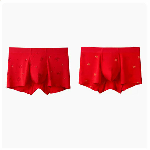 Hot Recommendation [2 Pairs] Pure Cotton Crotch Boxer Briefs [Caijinbao + Flowers Blooming and Prosperity] (L-3XL size) (Please contact customer service to confirm the delivery size after placing the order)