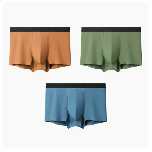 Hot recommendation [3 pieces] Modal Antibacterial Seamless Boxer Briefs [Orange + Military Green + Blue] (L-3XL size) (please contact customer service to confirm the delivery size after placing the order)