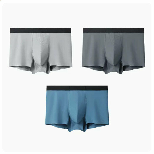 Hot recommendation [3 pieces] Modal Antibacterial Seamless Boxer Briefs [Light Gray + Charcoal Gray + Blue] (L-3XL size) (please contact customer service to confirm the delivery size after placing the order)