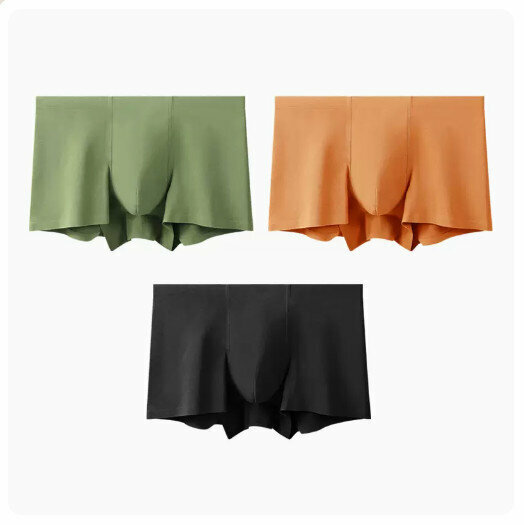 Hot recommendation [3 pieces] Modal Antibacterial Seamless Boxer Briefs [Military Green + Orange + Black] (L-3XL size) (please contact customer service to confirm the delivery size after placing the order)