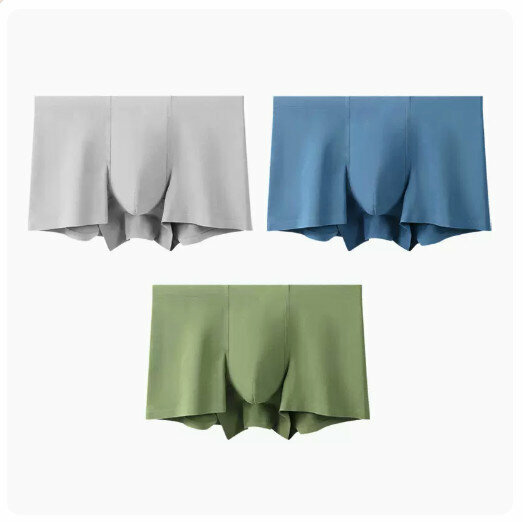 Hot recommendation [3 pieces] Modal Antibacterial Seamless Boxer Briefs [Light Gray + Blue + Military Green] (L-3XL size) (please contact customer service to confirm the delivery size after placing the order)
