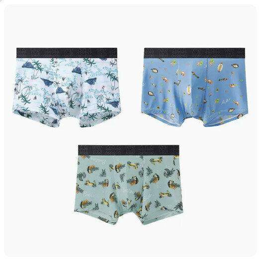Hot recommendation [3 pieces] Ice silk antibacterial crotch boxer briefs [vacation time + naughty boy + animal garden] (L-3XL size) (please contact customer service to confirm the delivery size after placing the order)