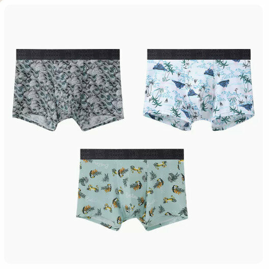 Hot recommendation [3 pieces] Ice silk antibacterial crotch boxer briefs [Japanese style waves + vacation time + animal garden] (L-3XL size) (please contact customer service to confirm the delivery size after placing the order)