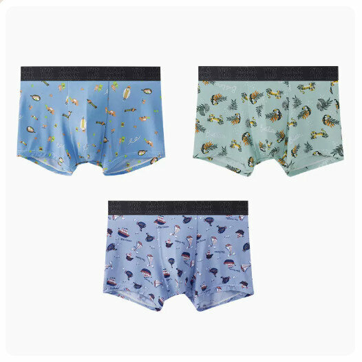 Hot recommendation [3 pieces] Ice Silk Antibacterial Crotch Boxer Briefs [Naughty Boy + Animal Garden + Age of Navigation] (L-3XL size) (please contact customer service to confirm the delivery size after placing the order)