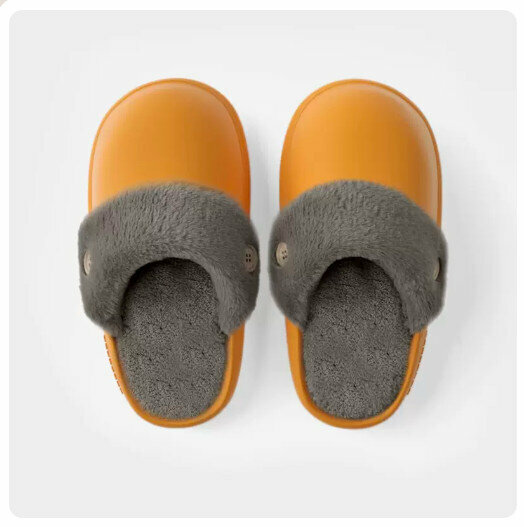 Hot recommended cotton slippers [orange [grey velvet]] (size 40-45) (please contact customer service to confirm the delivery size after placing the order)