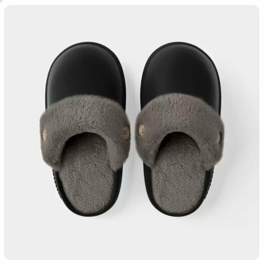 Hot recommended cotton slippers [black [grey velvet]] (size 40-45) (please contact customer service to confirm the delivery size after placing the order)