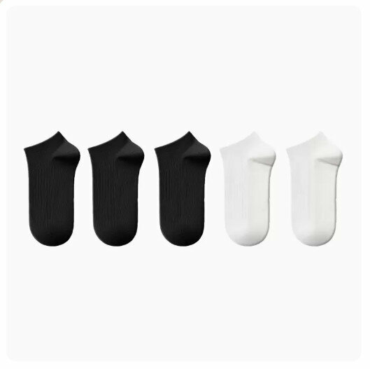 Hot recommendation (5 pairs) pure cotton anti-odor, sweat-absorbent and antibacterial socks [striped socks] black + black + black + white + white] (one size fits all)