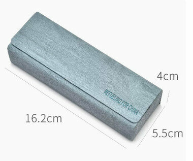 Hot-recommended leather and wood grain glasses case (specifications: blue [lens cloth + cleaning fluid included])