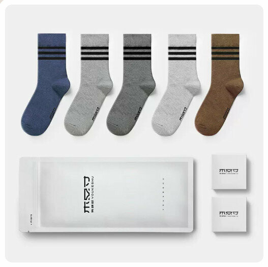 Hot recommendation (5 pairs) anti-odor and sweat-absorbent mid-calf socks [denim blue + medium gray + dark gray + light gray + brown] (small size: 38-41 yards / large size: 42-46 yards) (please contact customer service after placing an order Confirm shipping size)